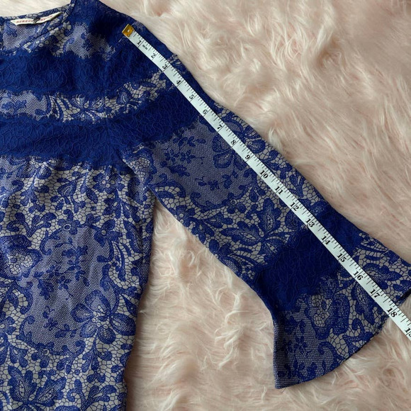 NEW - REBECCA TAYLOR 100% Silk Mini Shift Dress Lace Detail Blue - Size 6 - Picture 11 of 12